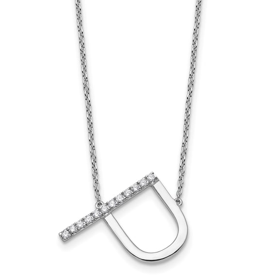 14K White Gold Sideways Diamond Initial P Necklace - Jbsp