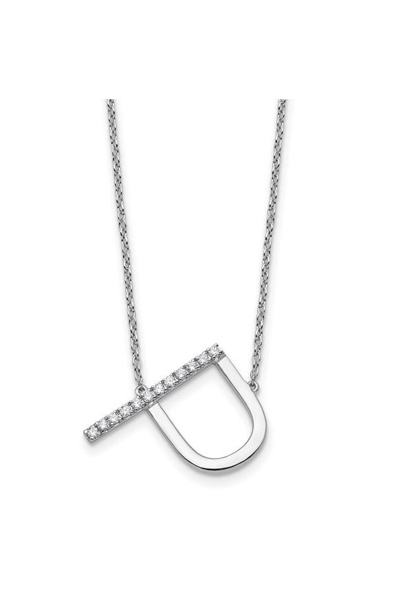 14K White Gold Sideways Diamond Initial P Necklace - Jbsp