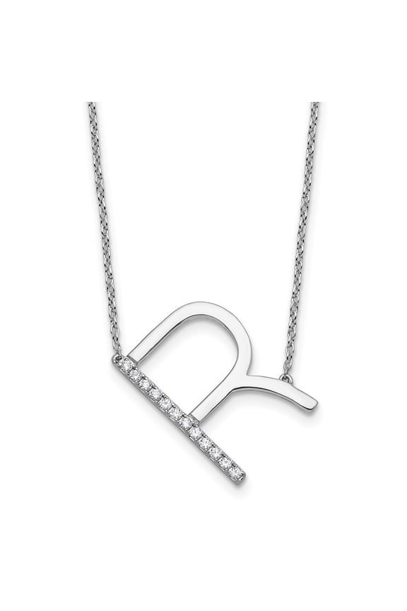 14K White Gold Sideways Diamond Initial R Necklace