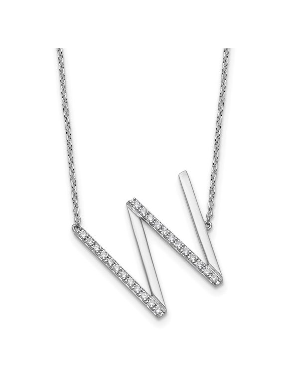 14K White Gold Sideways Diamond Initial W 18 inch Necklace