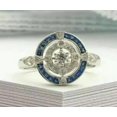 thumbnail image 1 of 14K White Gold Silver Plated Antique Vintage Art Deco Wedding Ring 1.95CT Blue Sapphire & Simulated Diamond, Cluster Cocktail Rings, Women's, 1 of 4
