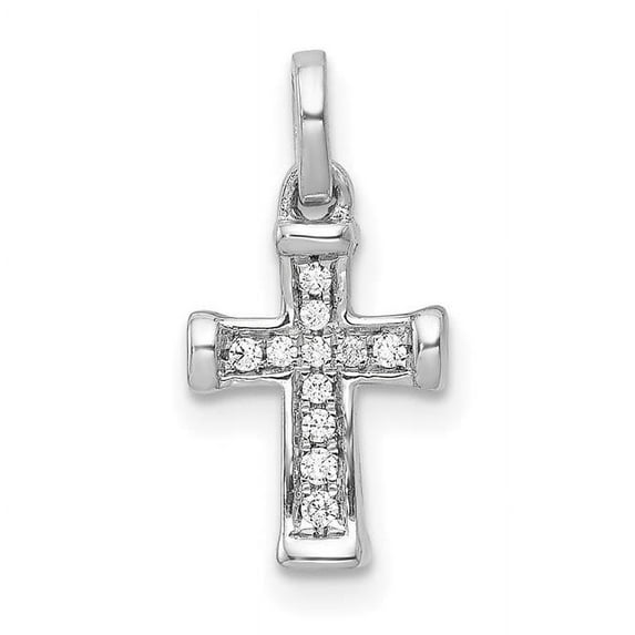 14K White Gold Small 0.05CT Diamond Latin Cross Pendant