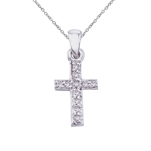 14K White Gold Small Diamond Cross Pendant