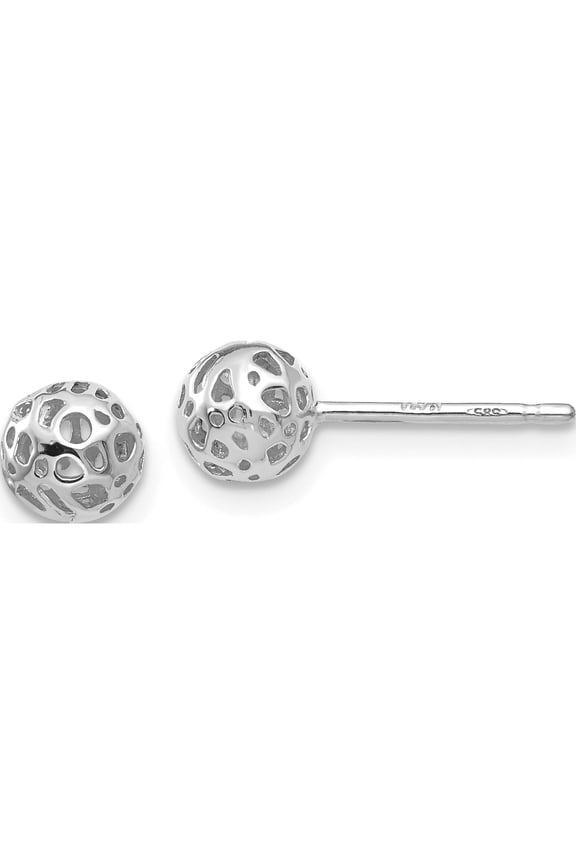 14K White Gold 5.5mm Fancy Pierced Ball Post Earrings
