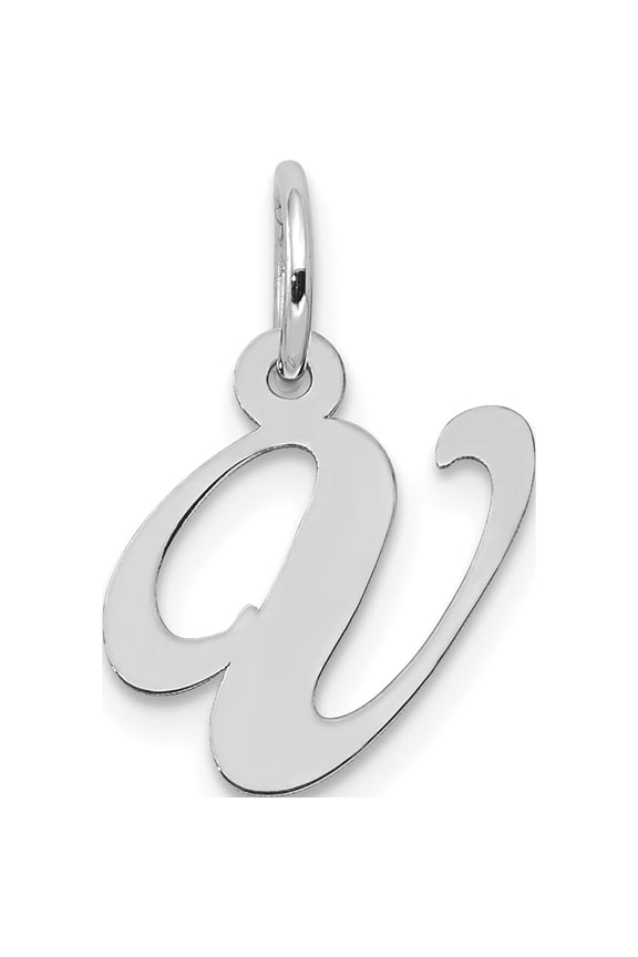 14K White Gold Small Fancy Script Letter V Initial Charm