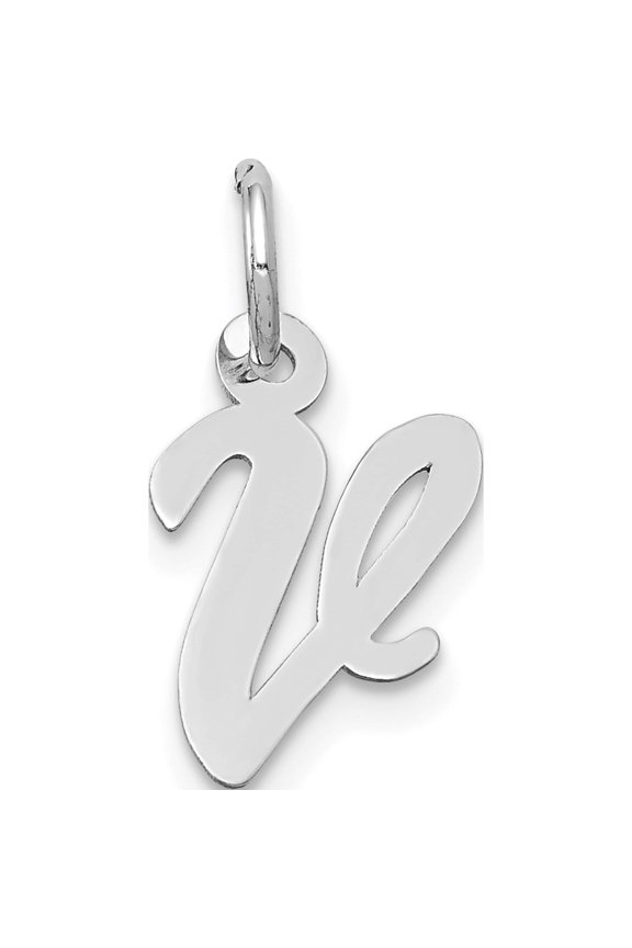 14K White Gold Small Script Letter V Initial Charm
