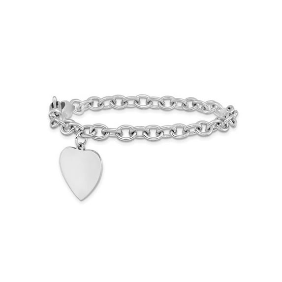 Gem & Harmony 14K White Gold Solid Heart Charm Link Bracelet (8.5 inches) for Women