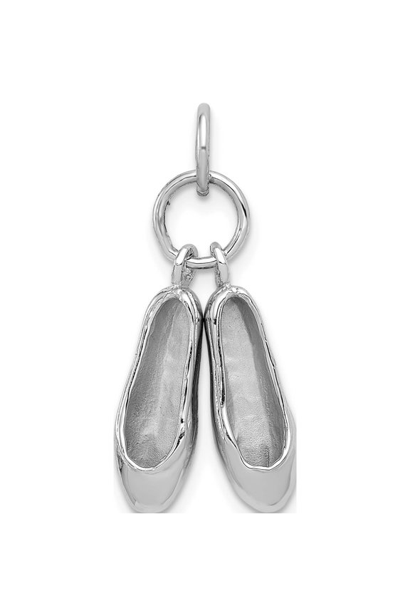 14K White Gold Solid Polished 3-D Moveable Ballet Slippers Charm