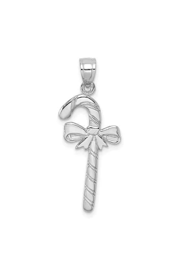14K White Gold Solid Polished Candy Cane Pendant D1124W