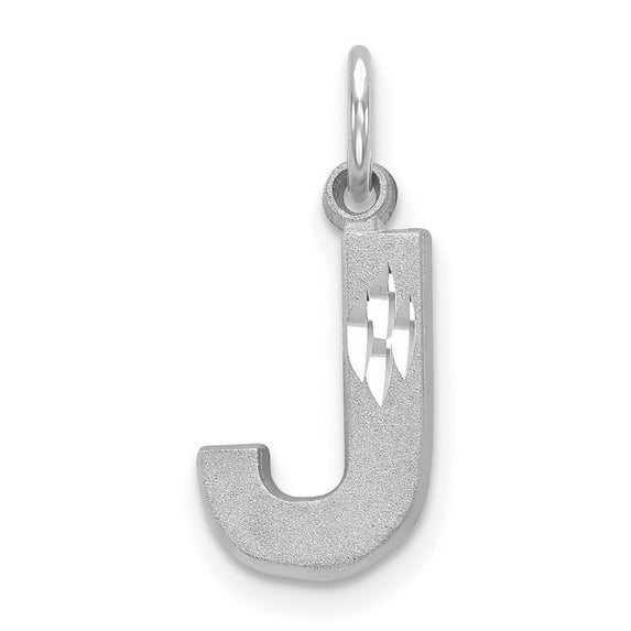 14K White Gold Solid Satin Sparkle Cut Letter Name Personalized Monogram Initial J Charm - Bead Charm for Women