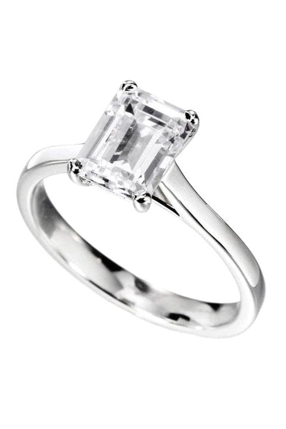 14K White Gold Solitaire Diamond Engagement Ring Emerald Cut (H Color VS2 Clarity 0.44 ctw)