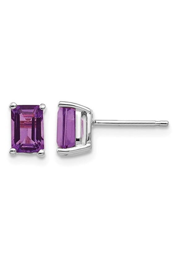 14K White Gold Solitaire Emerald Cut Amethyst Earrings 1.00 Carat (Ctw) for Women