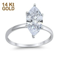 14K White Gold Solitaire Marquise Wedding Engagement Ring CZ Size 5