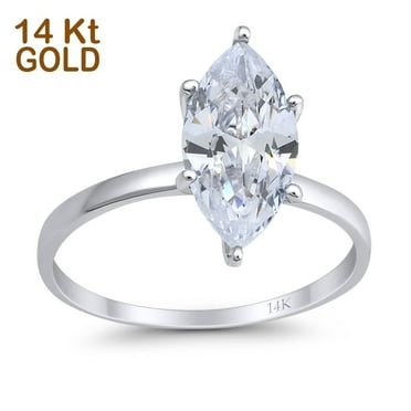 14K White Gold Solitaire Marquise Wedding Engagement Ring CZ Size 5