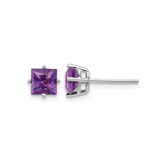 14K White Gold Solitaire Princess Cut 5mm Amethyst Earrings 1.00 Carat (Ctw) for Women