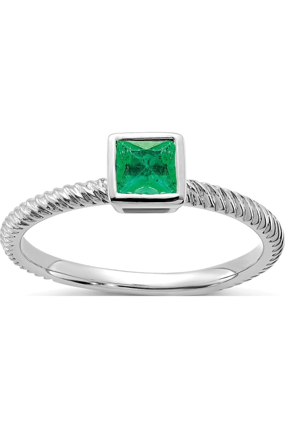 14K White Gold Square Bezel Emerald Ringsize 7 (Width 1.6 To 1.8) - Jbsp