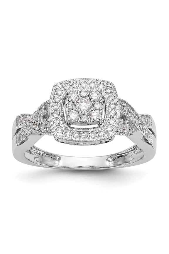 14K White Gold Square Halo Cluster 3/8 carat Diamond Complete Engagement Ring