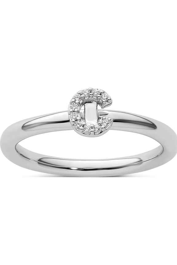14K White Gold Stackable Diamond Initial C Ringsize 7 - Jbsp