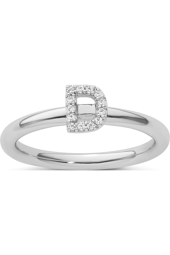 14K White Gold Stackable Diamond Initial D Ringsize 7 - Jbsp
