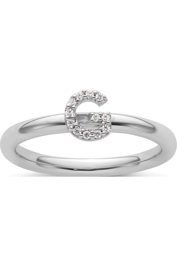 14K White Gold Stackable Diamond Initial G Ringsize 7 - Jbsp