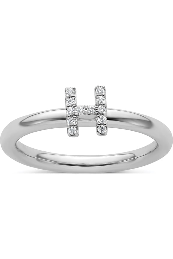 14K White Gold Stackable Diamond Initial H Size 7 Ring