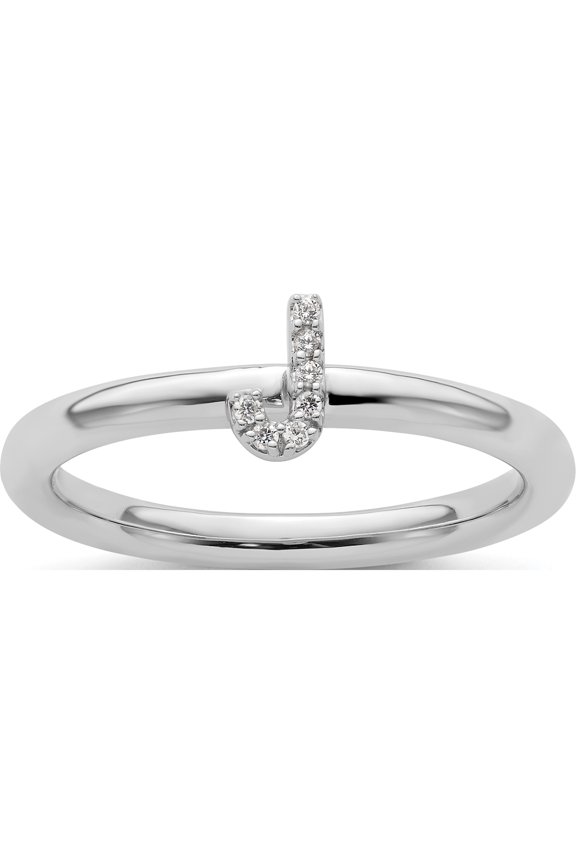 14K White Gold Stackable Diamond Initial J Ringsize 7 - Jbsp