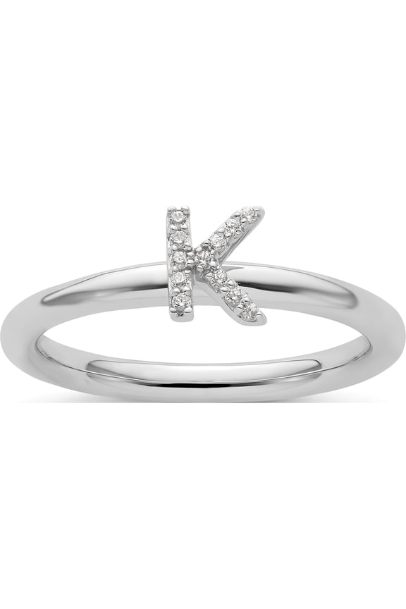 14K White Gold Stackable Diamond Initial K Size 7 Ring