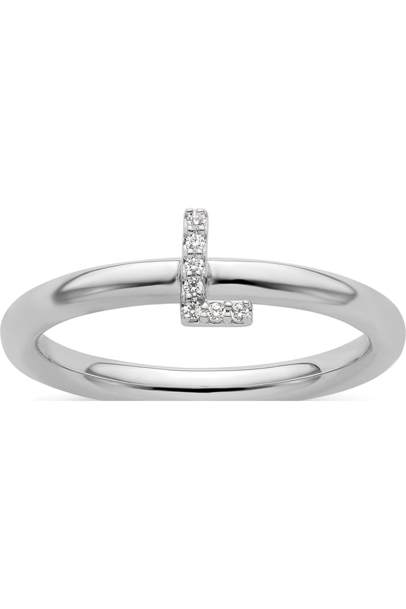 14K White Gold Stackable Diamond Initial L Size 7 Ring