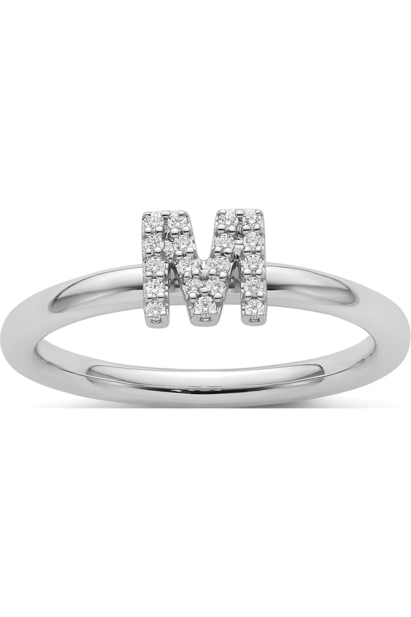 14K White Gold Stackable Diamond Initial M Ringsize 7 - Jbsp