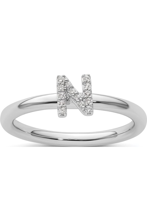 14K White Gold Stackable Diamond Initial N Ringsize 7 - Jbsp