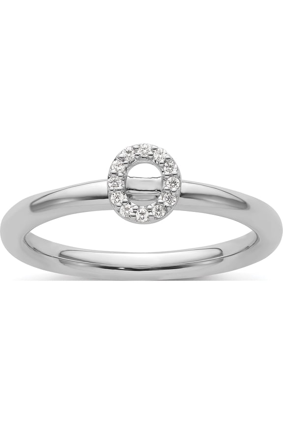 14K White Gold Stackable Diamond Initial O Size 7 Ring