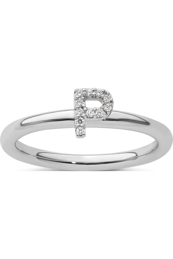 14K White Gold Stackable Diamond Initial P Size 7 Ring