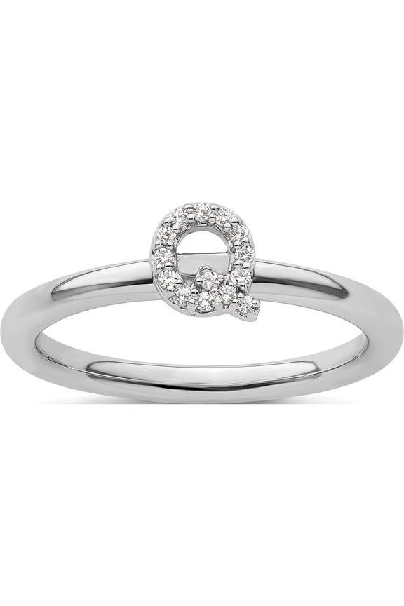 14K White Gold Stackable Diamond Initial Q Ringsize 7 - Jbsp