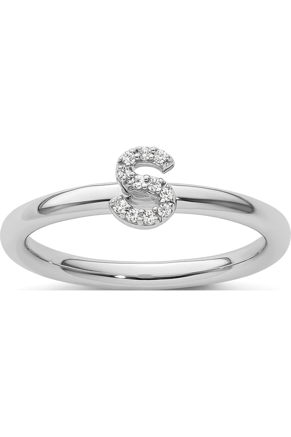 14K White Gold Stackable Diamond Initial S Size 7 Ring