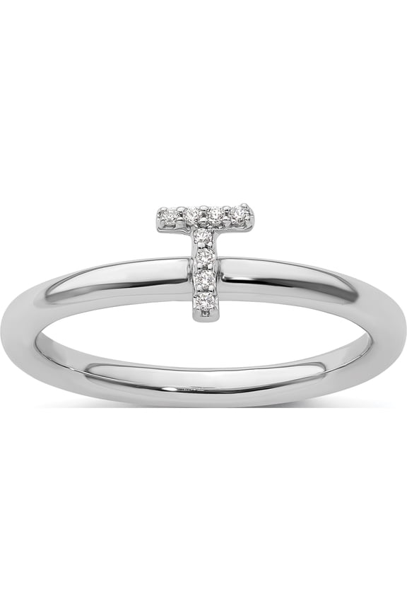 14K White Gold Stackable Diamond Initial T Ringsize 7 - Jbsp