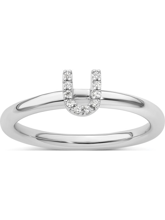 14K White Gold Stackable Diamond Initial U Size 7 Ring