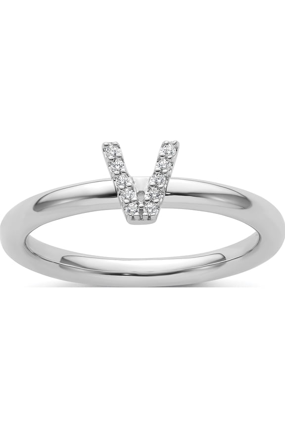 14K White Gold Stackable Diamond Initial V Ringsize 7 - Jbsp