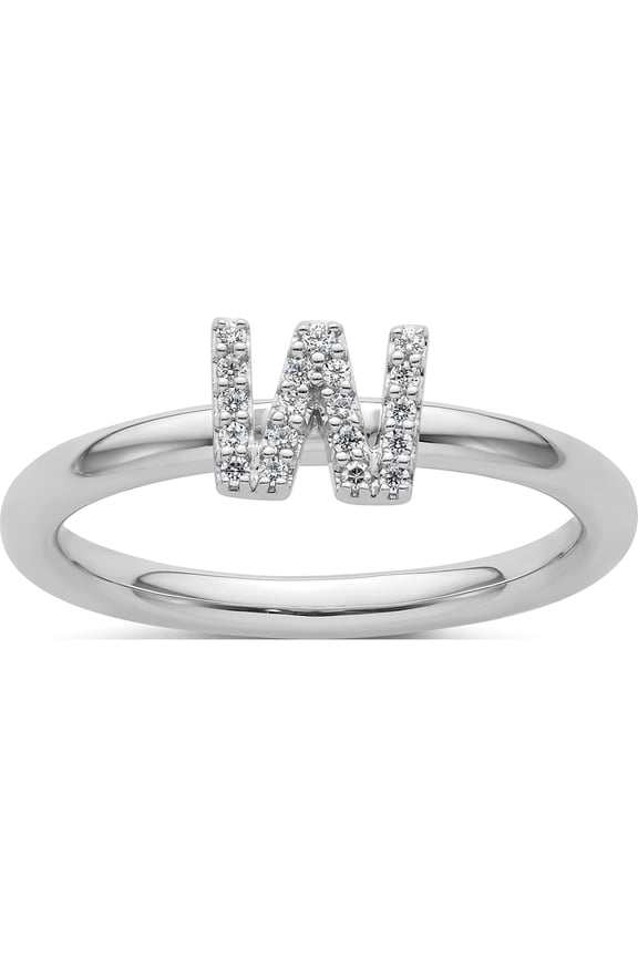 14K White Gold Stackable Diamond Initial W Size 7 Ring