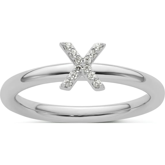 14K White Gold Stackable Diamond Initial X Ringsize 7 - Jbsp