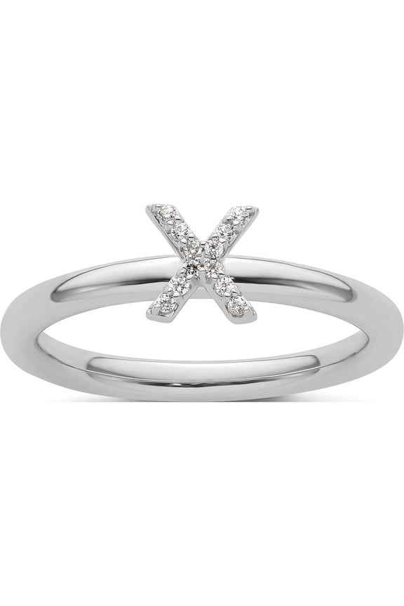 14K White Gold Stackable Diamond Initial X Ringsize 7 - Jbsp