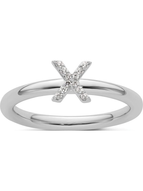 14K White Gold Stackable Diamond Initial X Size 7 Ring