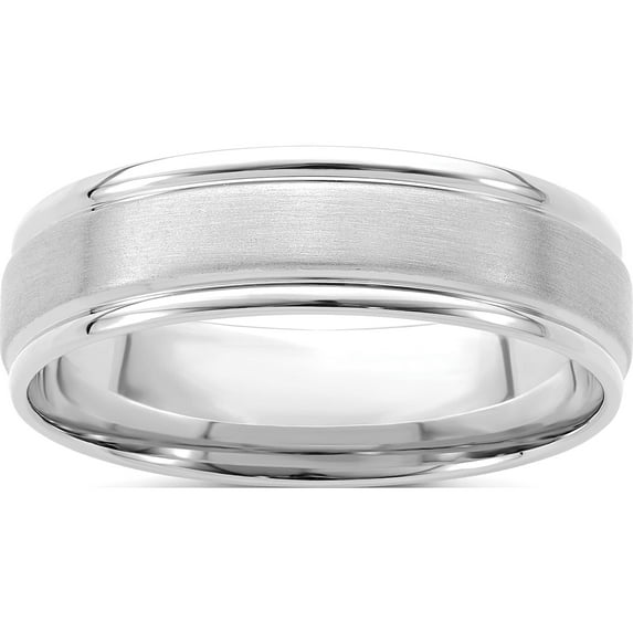 14K White Gold Standard Comfort Fit Brush Satin Fancy Band (Size 11) Made In United States wb109s-11