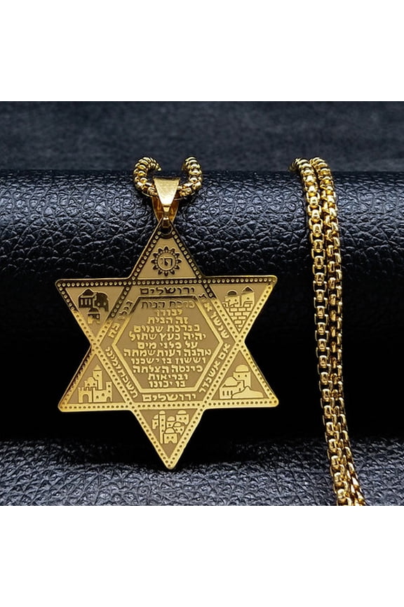 14K White Gold Star of David Blessing Pendant Necklace Men Women Solomon Jewish Six Pointed Star Amulet Jewelry Gift