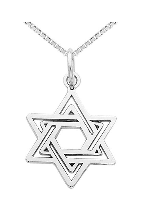 Gem & Harmony Star Of David Pendant Necklace in 14K White Gold with Chain for Men