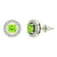 thumbnail image 1 of 14K White Gold Studs Peridot Diamond Halo Birthstone Earrings August 0.70 CT TW Screw Back Posts, 1 of 4