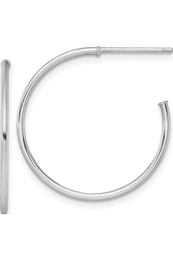 14K White Gold Stunning, Luxurious 25 Mm Rhodium Polished 1.2 X 25Mm Solid C-Hoop Post Earrings