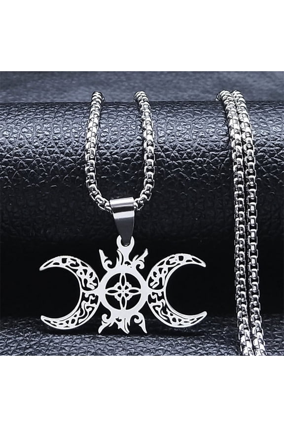 14K White Gold Sun and Moon Celtic Knot Witchcraft Witch Knot Pendant Necklace for Men and Women Retro Fashion Lucky Jewelry