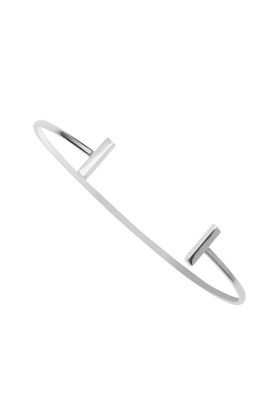 14K White Gold T Bar Cuff Bangle