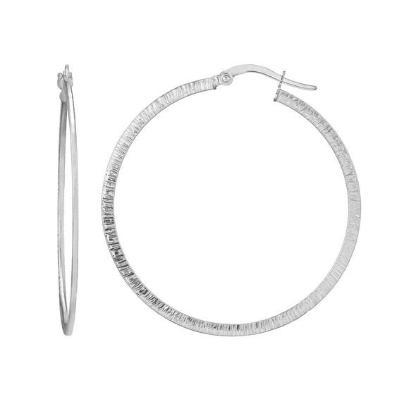 14K White Gold Texture Hoop Earrings - Women