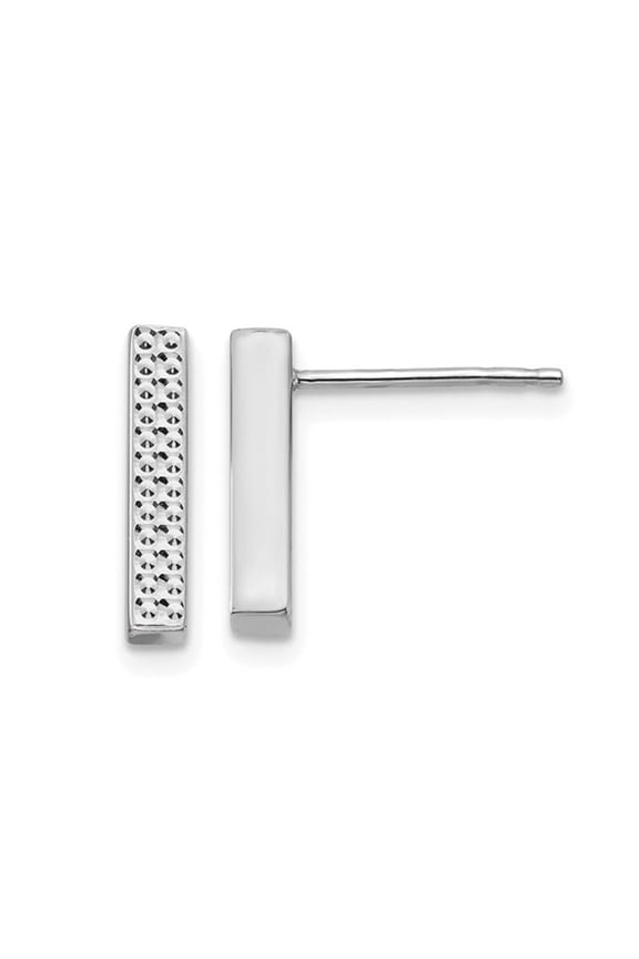 Gem & Harmony 14K White Gold Textured Bar Stick Post Earrings for Women